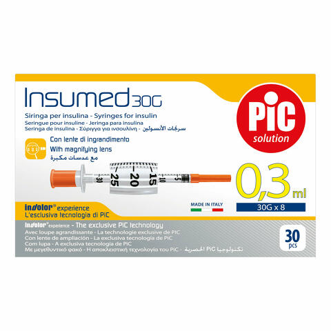 Insumed - Siringa per insulina - 30 gauge 8 mm - 3 sacchetti da 10 pezzi