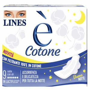 Lines - E' Cotone Ali Assorbente Esterno Notte 9 Pezzi
